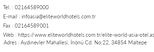 Elite World Asia Hotel telefon numaralar, faks, e-mail, posta adresi ve iletiim bilgileri